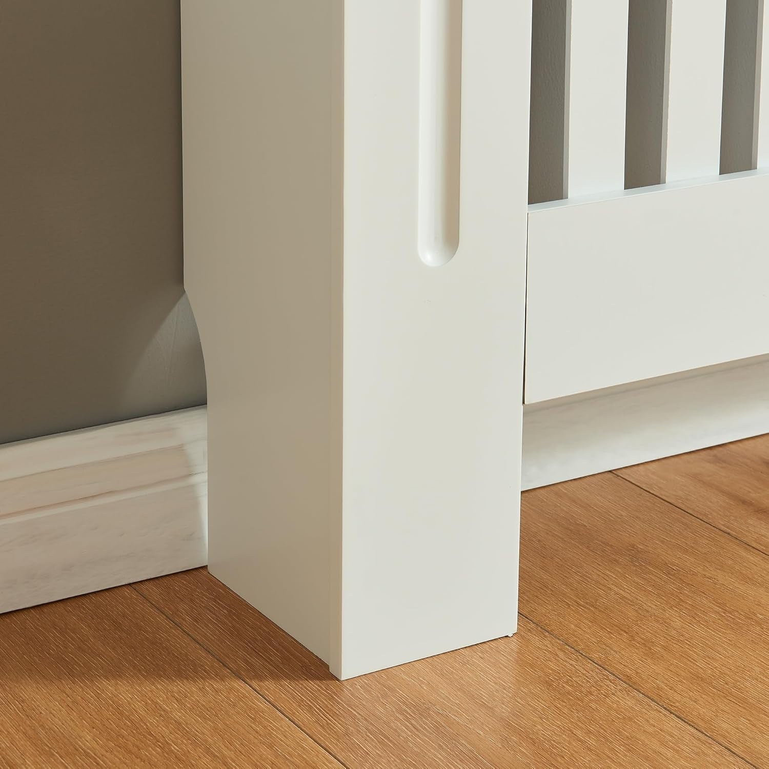 Large White Radiator Cover 152cm Wood Top Modern Slatted Heating Cabinet