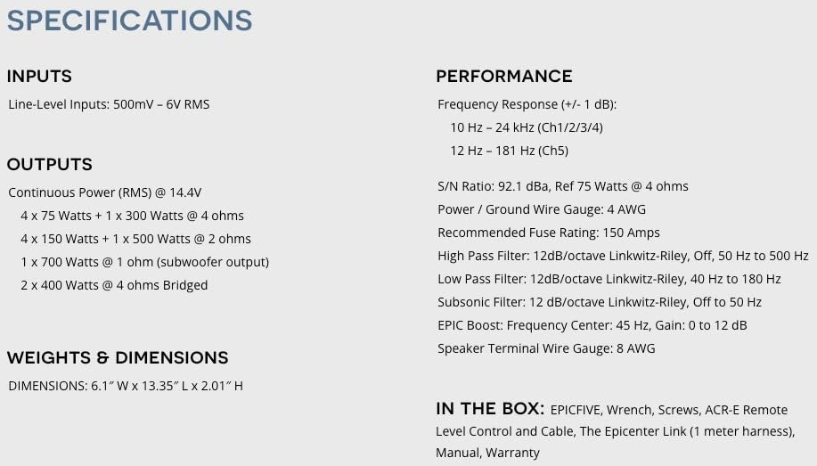 EPICFIVE 1100W 5-Channel Car Amplifier Class-D Subwoofer Bass