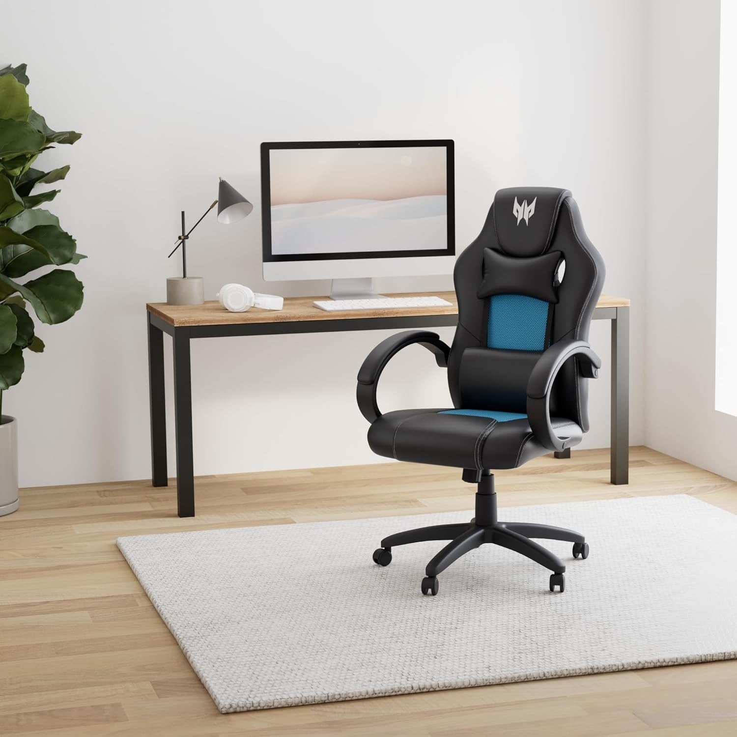Ergonomic Gaming Chair Reclining Back Lumbar Support Black