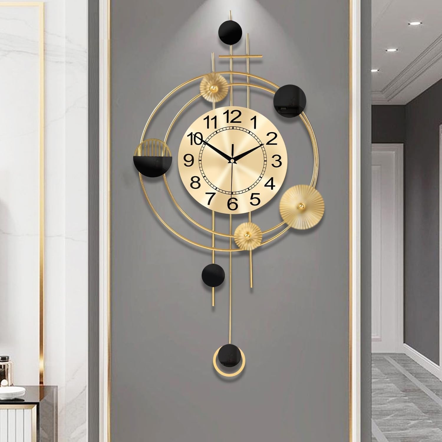 39×71cm Gold Modern Pendulum Wall Clock – Silent Quartz Large Decorative Clock
