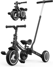 5 In 1 Toddler Tricycle Push Handle Foldable Balance Bike Black 1-5Y