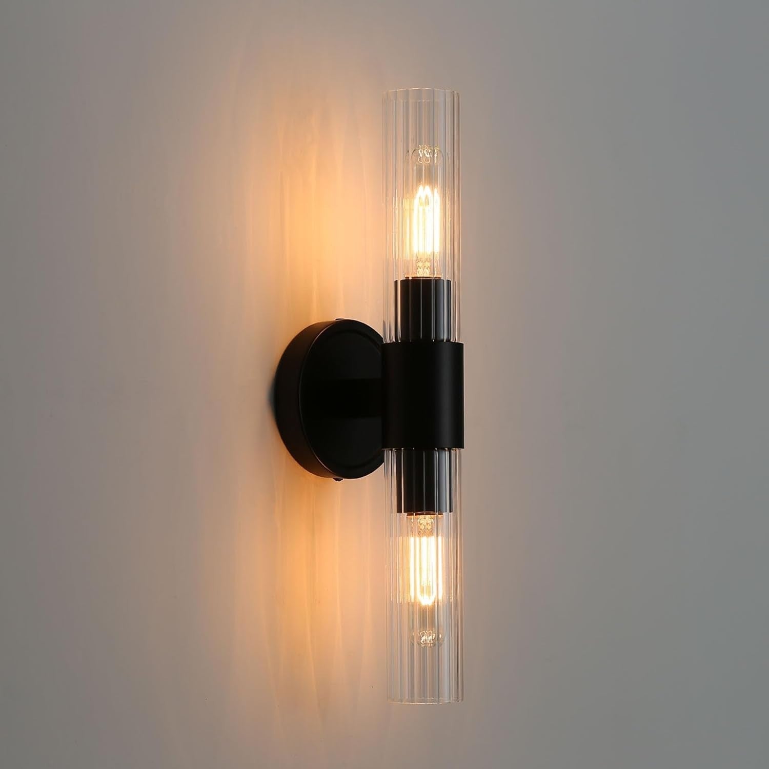 Dimmable Vintage Black Wall Sconce Light with Glass Shade & E27 Socket