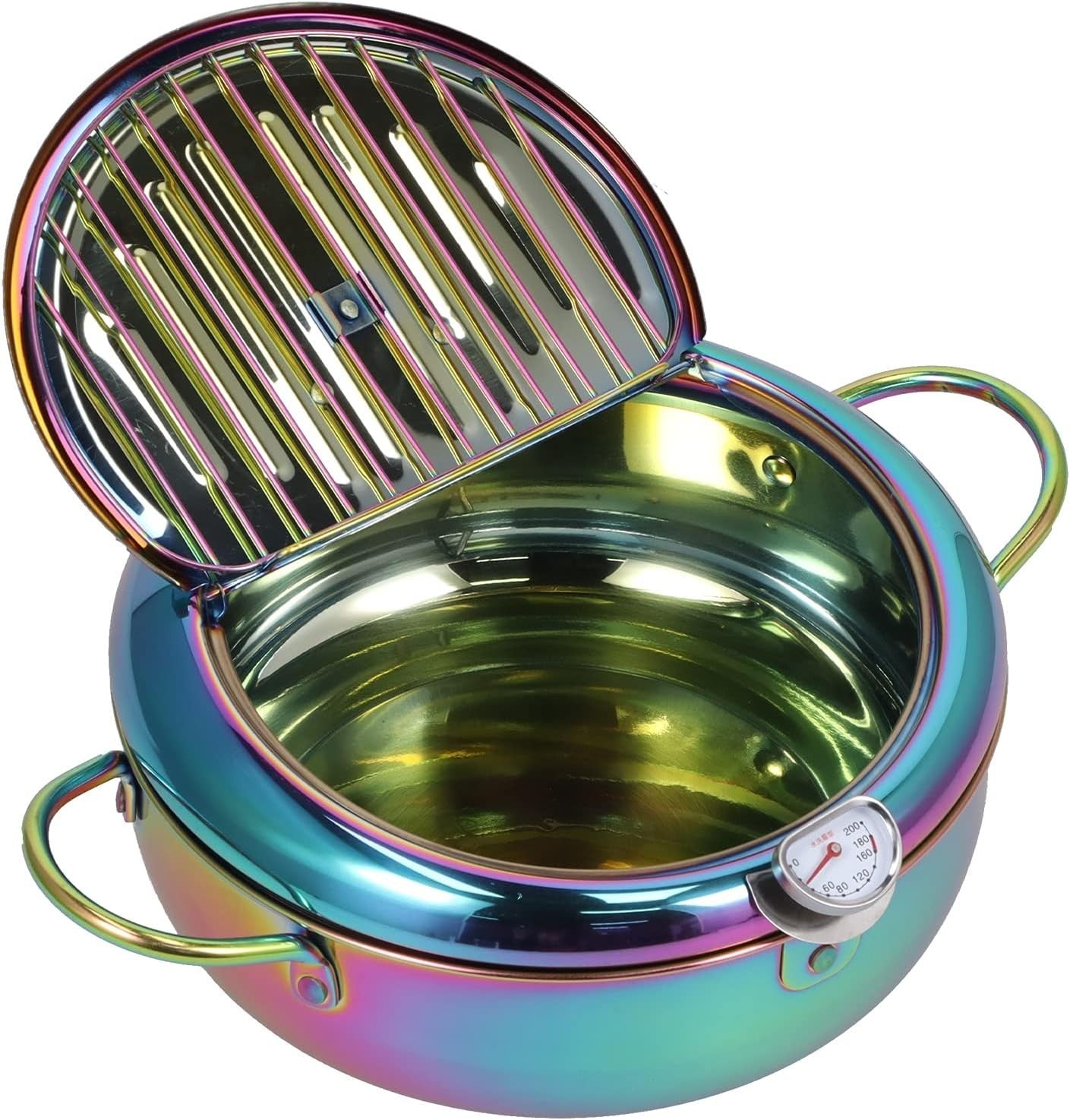 3.2L Stainless Steel Deep Fryer Pot w Thermometer Non Stick Blue