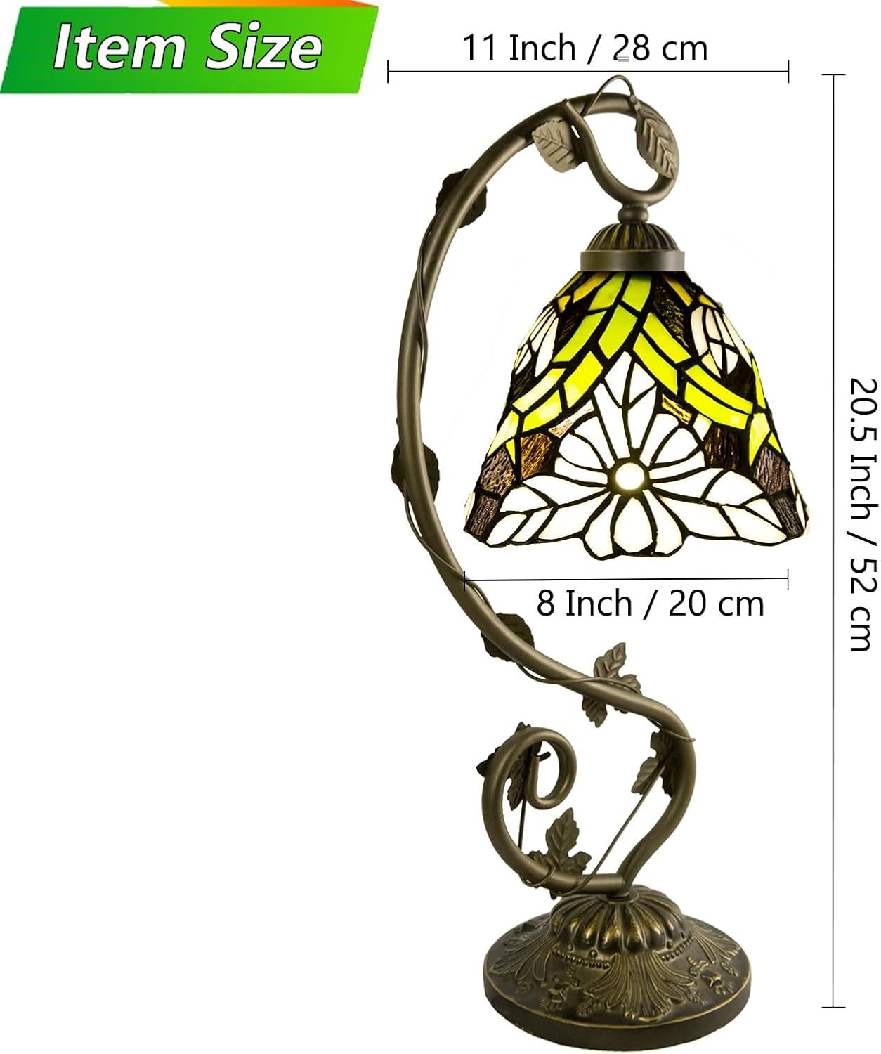 Stained Glass Table Lamp Dimmable LED Remote 3 Light Modes for Bedroom