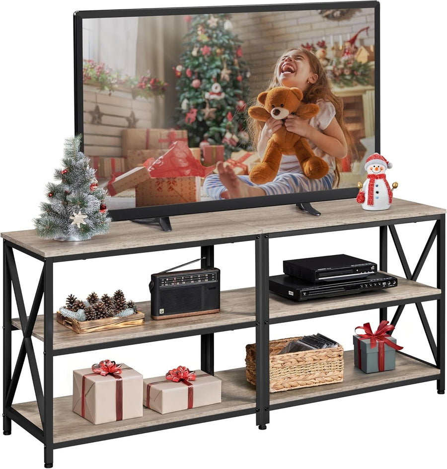 140cm Grey TV Stand for 65" TVs Storage Shelves Metal Industrial Unit