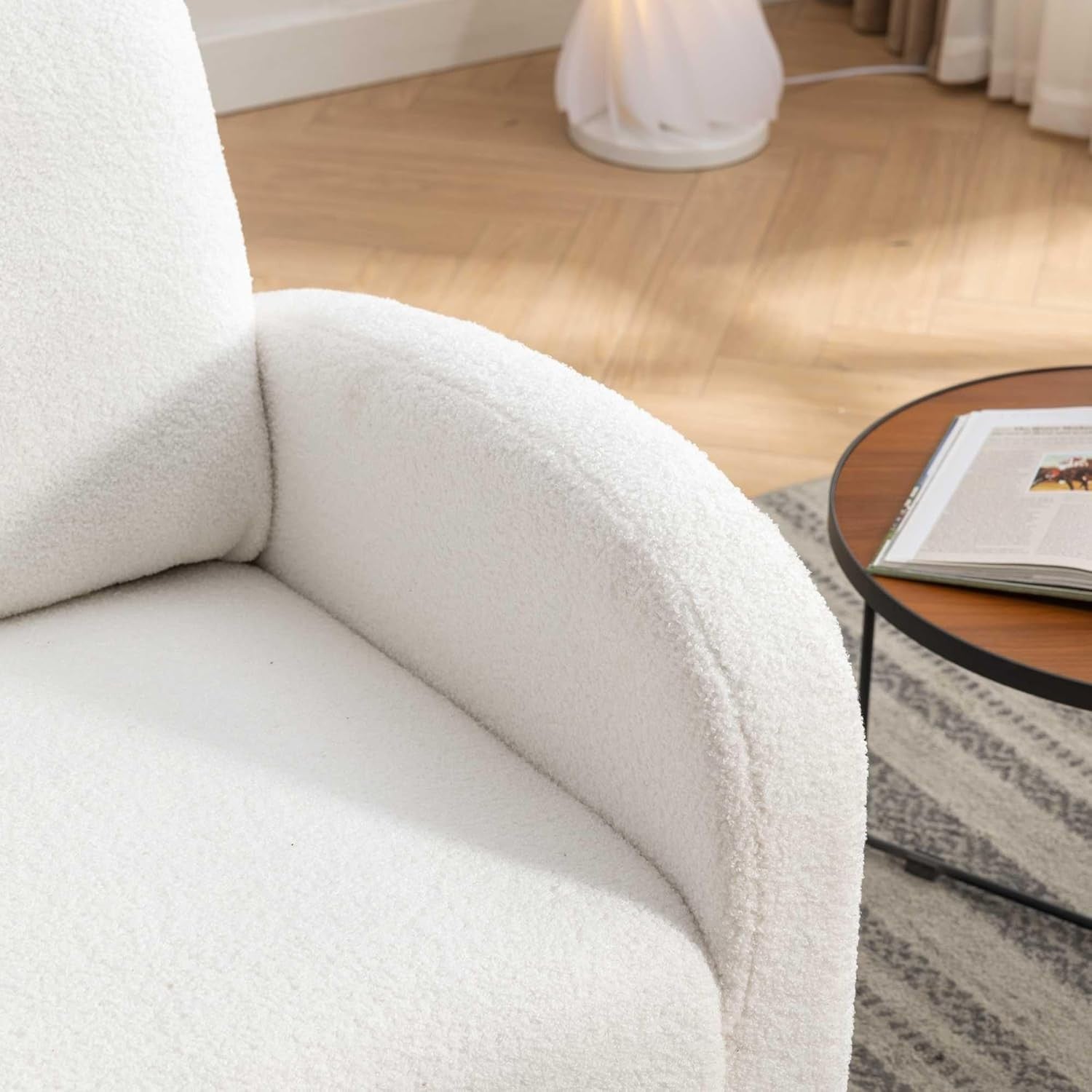 Modern Rocking Chair Teddy Fabric Foam Padded Armchair for Living Room