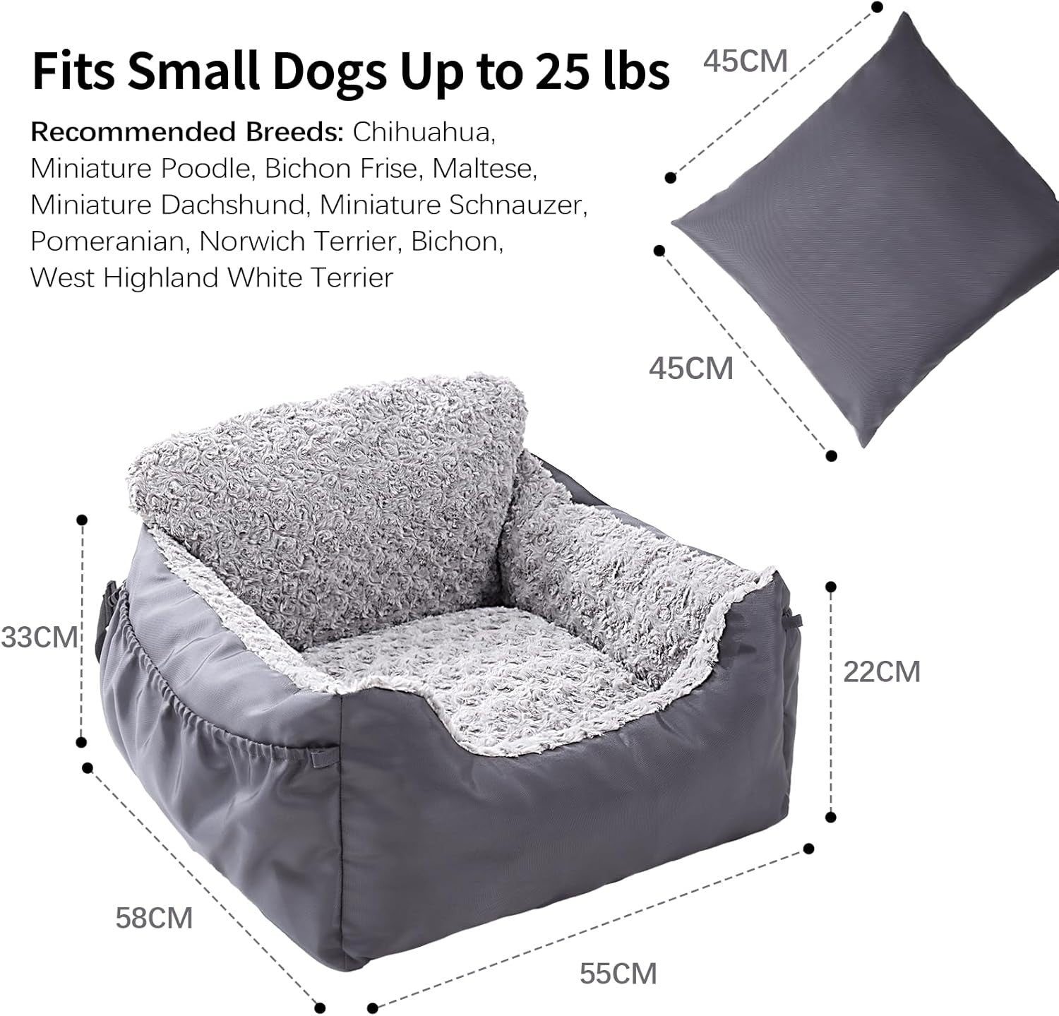 Luxury Dog Booster Car Seat Washable Travel Bed Safety Leash Grey