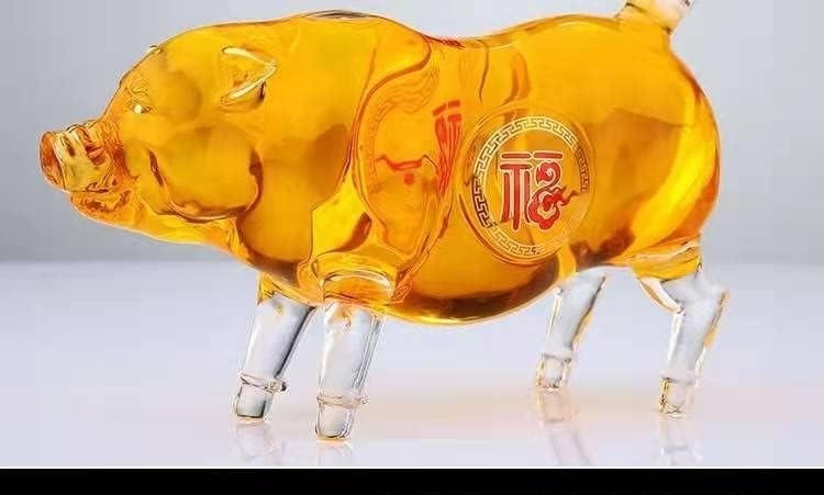 1000ml Lucky Pig Whisky Decanter – Hand-Blown Glass Animal Bottle for Whisky & S
