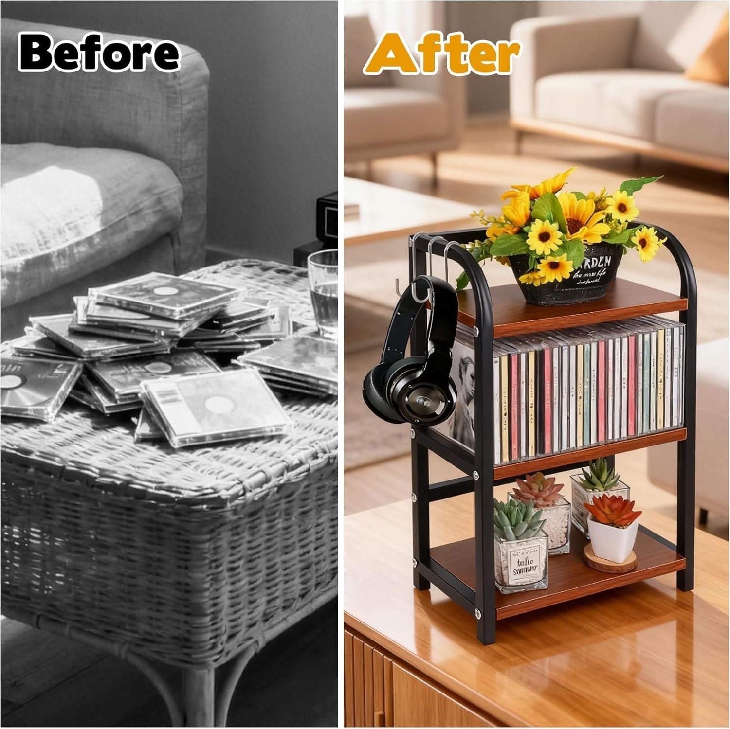 3 Tier CD Storage Shelf Wooden Metal Display Rack Game Disc Organizer