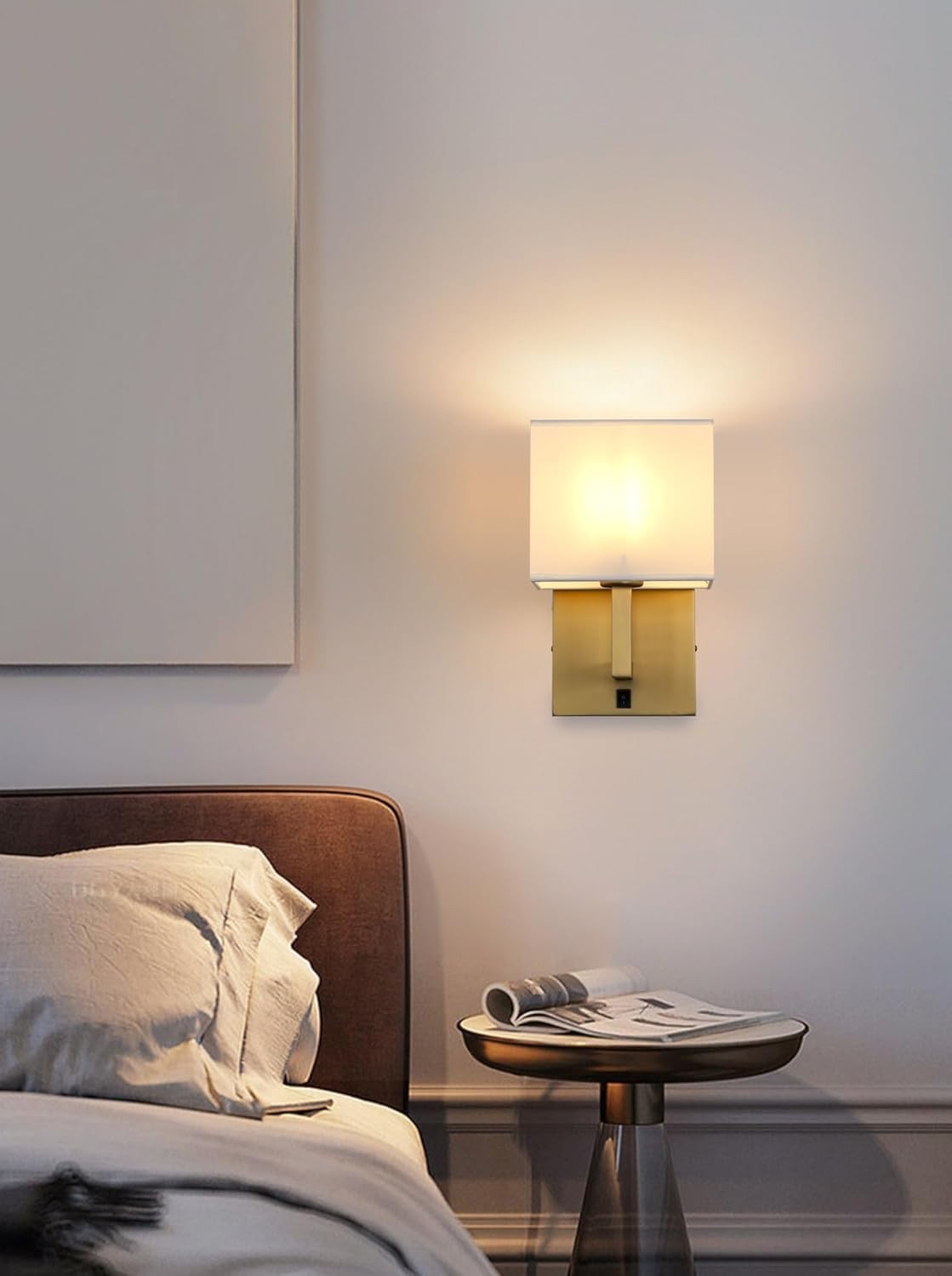 Modern Wall Light Set Linen Shade Vintage Look Warm Glow Indoor Rooms