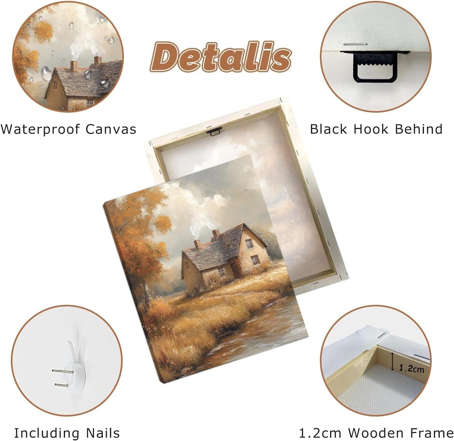 Autumn Landscape Framed Canvas Wall Art Set of 6 Rustic 20x25cm