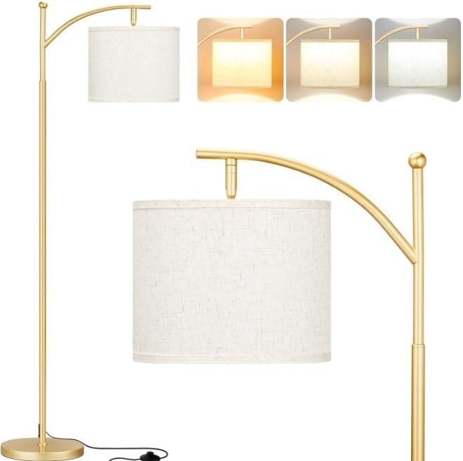 Gold Floor Lamp 60in Standing Lamp 3 Color Temperatures Adjustable Shade 9W