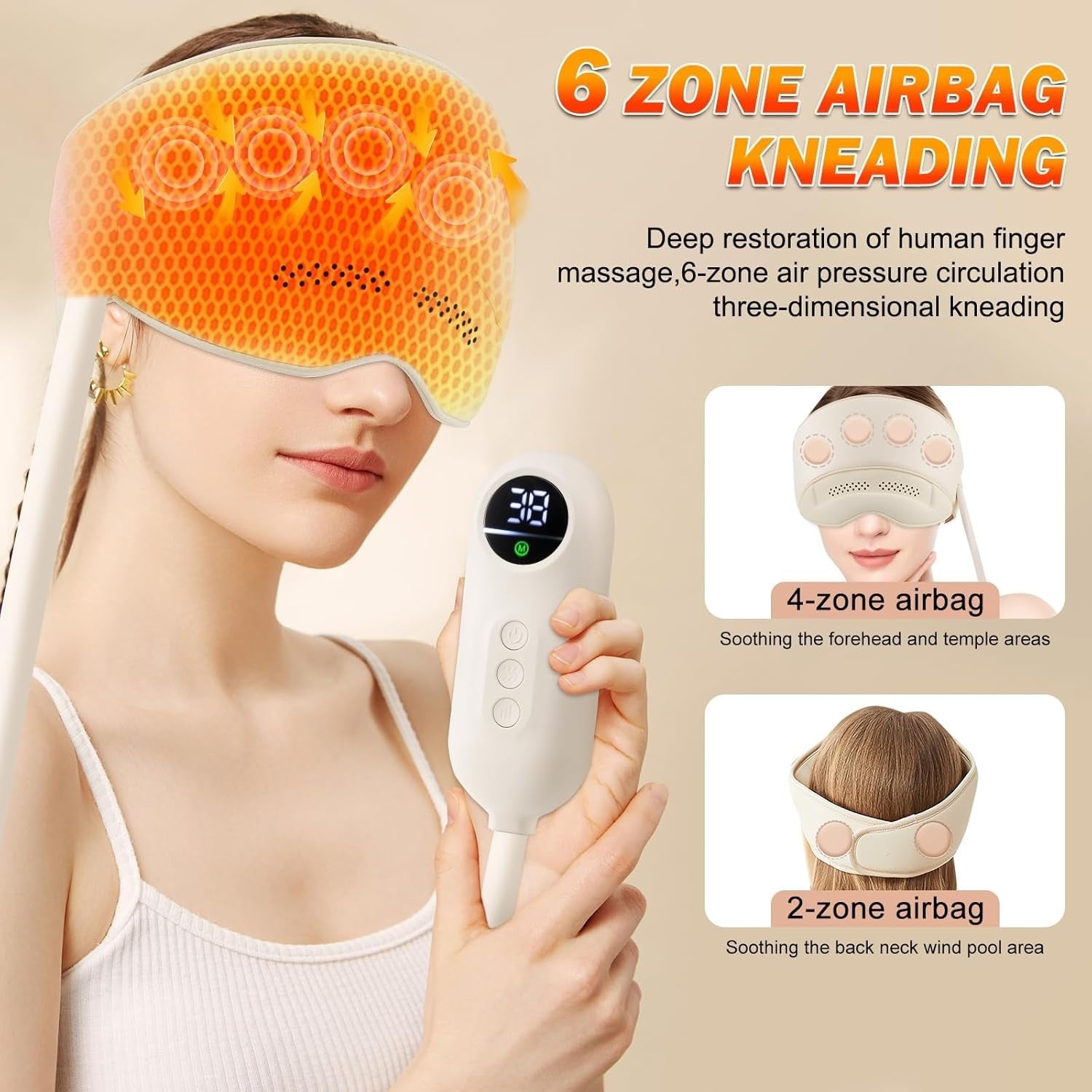360° Electric Head Massager with Heat Eye Compress Migraine Relief Sleep Aid