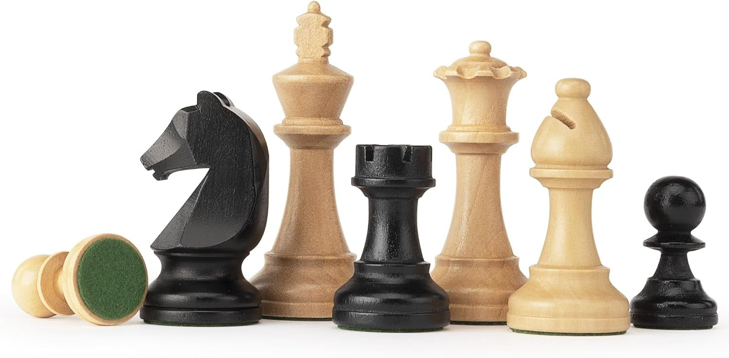 Triple Weighted Wooden Chess Pieces Set 3.75" King w/ Bags & Extra Queens