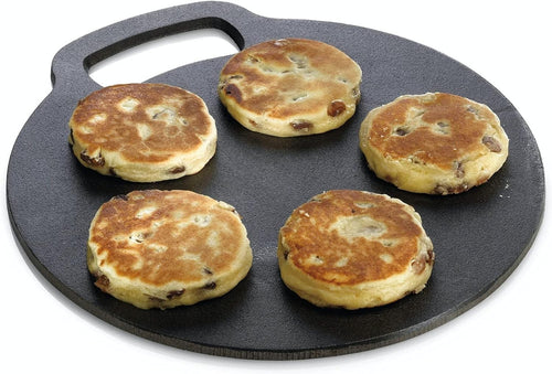 Round Cast Iron Baking Stone Tray for Oven & Hob, Non-Stick 27cm