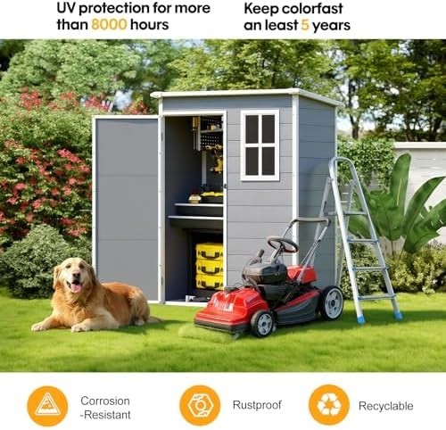Panana Plastic Garden Storage Shed 5x2.6ft Lockable Outdoor Tool House