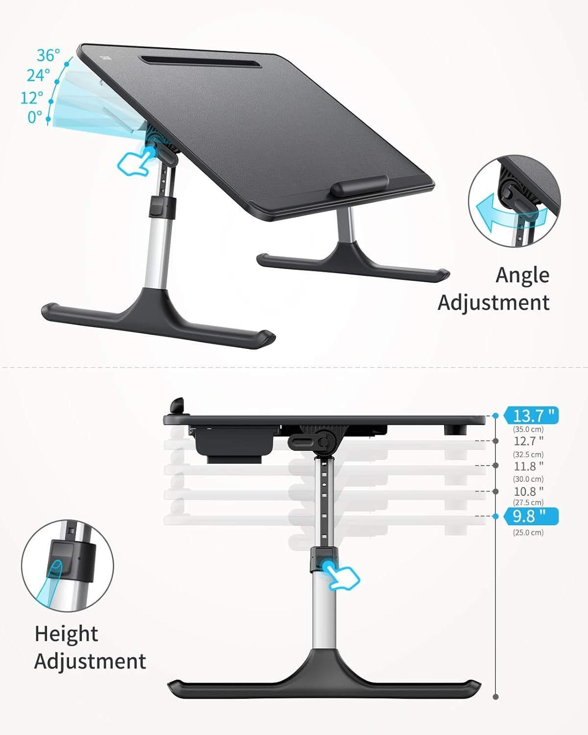 Adjustable Laptop Desk Bed Table 60x40cm Foldable Tray with Drawer
