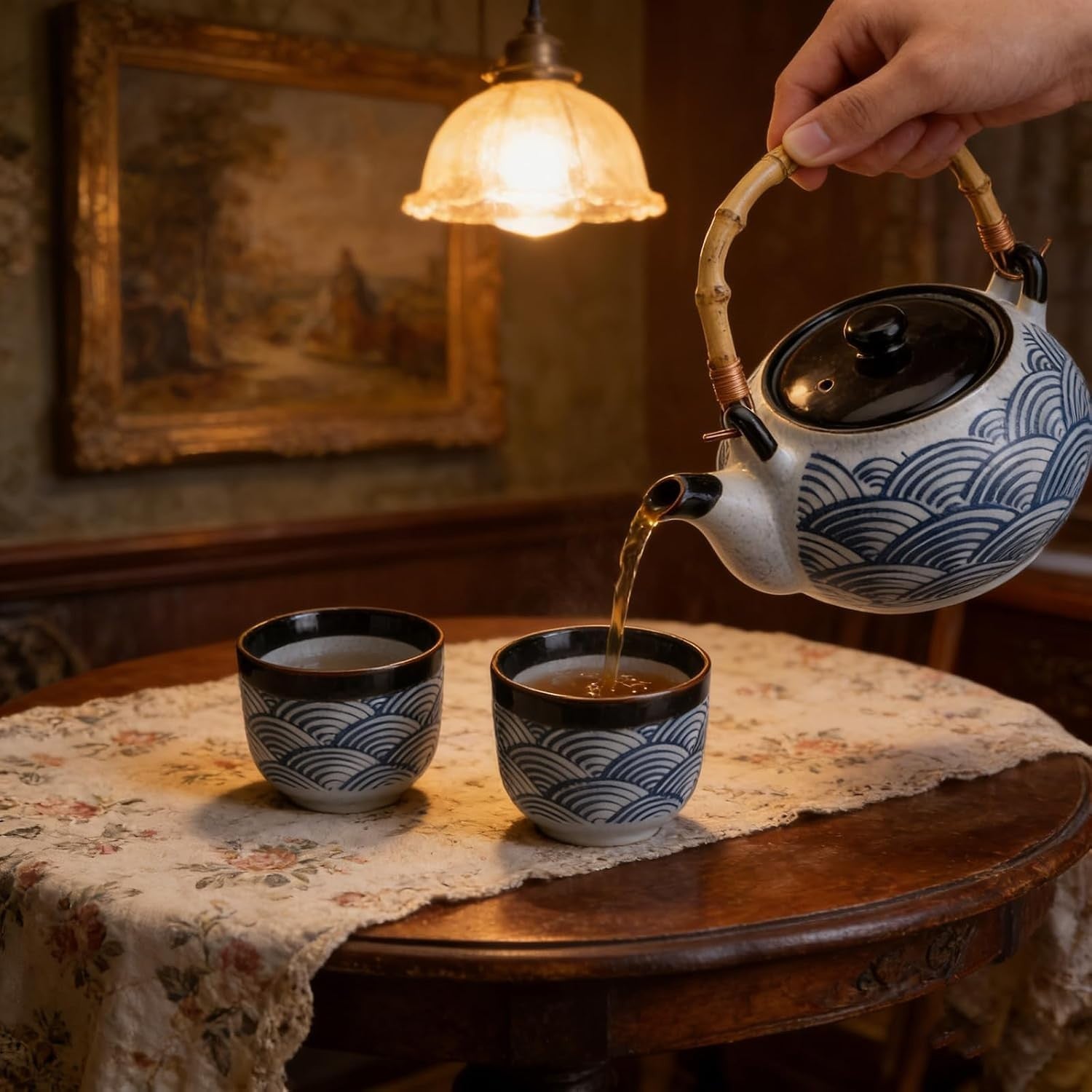 Chinese Tea Set Blue Ceramic Teapot 2 Cups Loose Leaf Tea Gift Set
