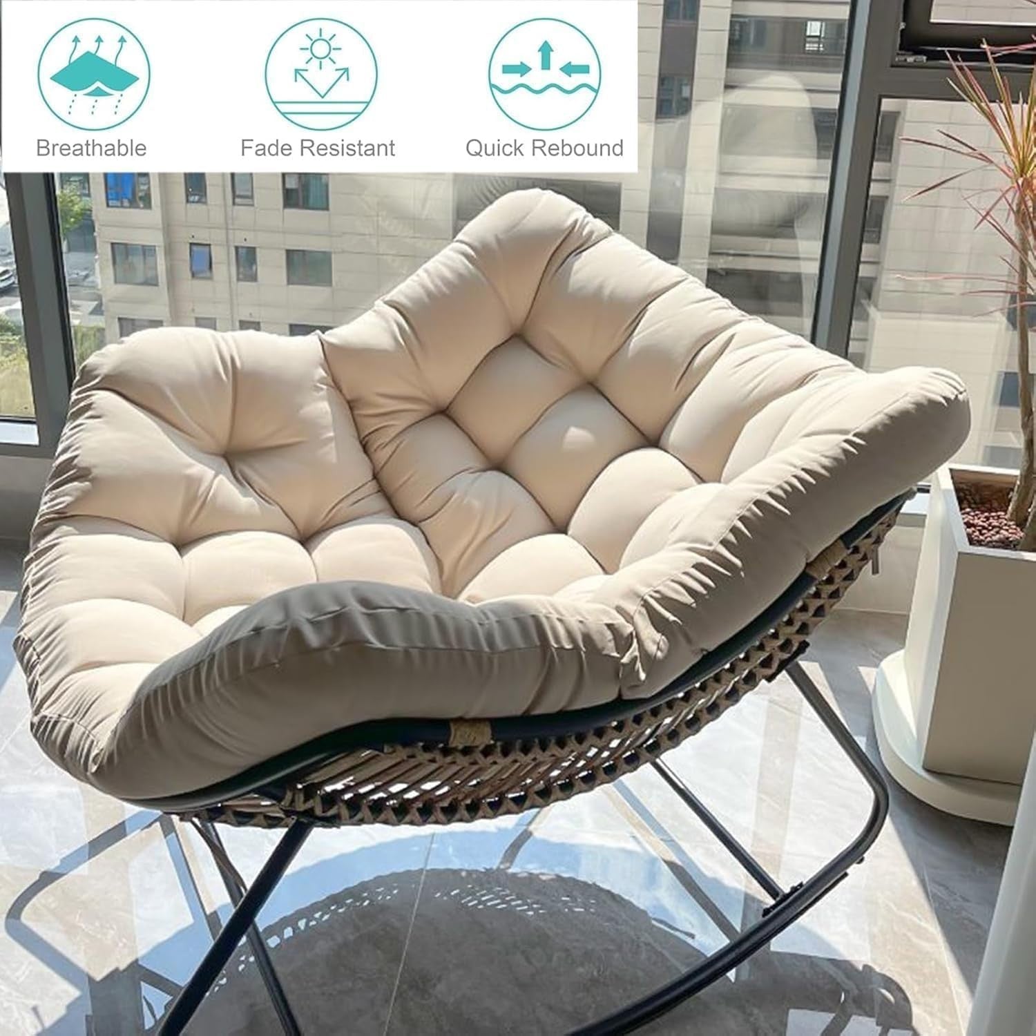 Oversized Papasan Rocking Chair Indoor Outdoor Lounge Seat Comfort Darkly
