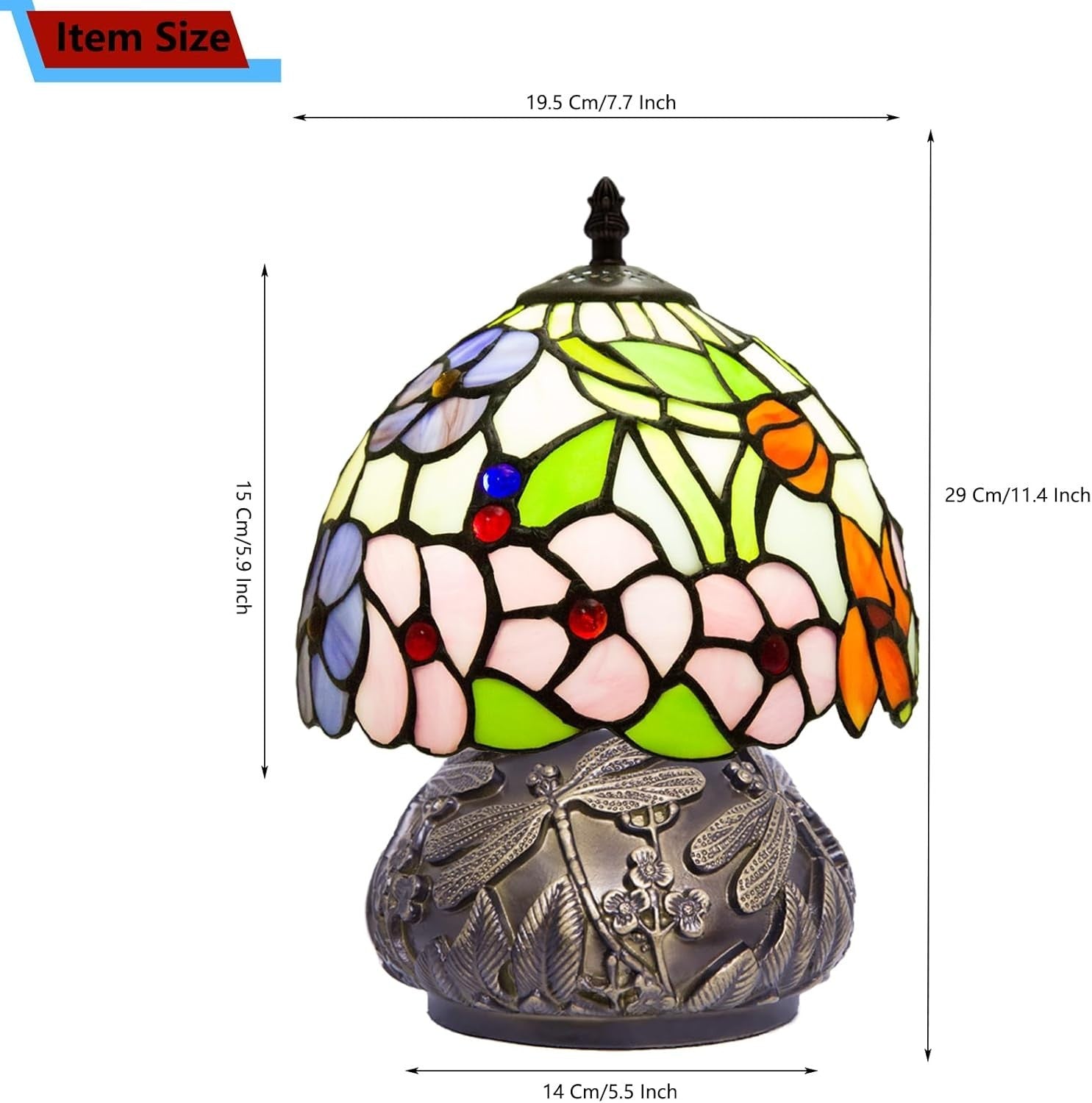 Stained Glass Table Lamp 8x8x11in Four Leaf Flower 3 Light Modes