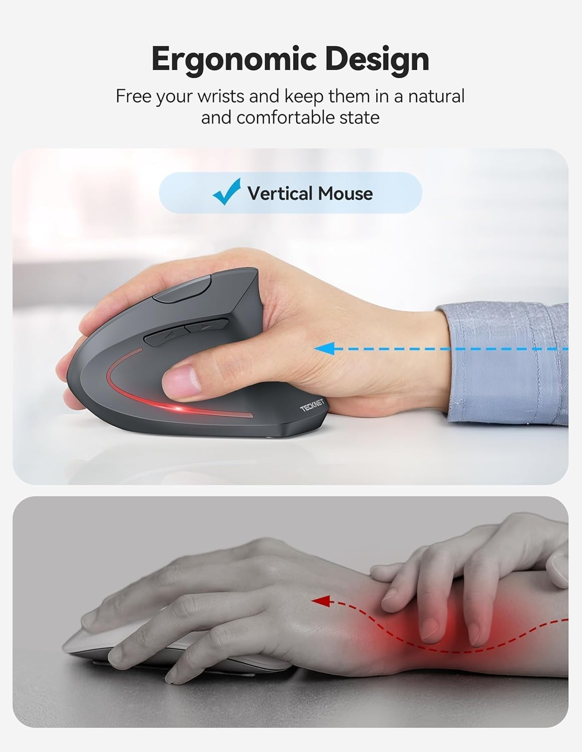 Vertical Ergonomic Mouse Bluetooth Rechargeable 4800 DPI Grey