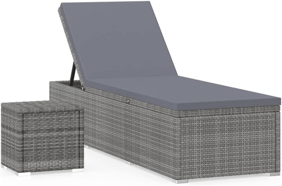 Rattan Reclining Sun Lounger with Cushion & Table Outdoor Garden Set
