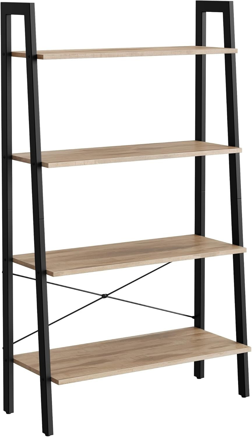 4-Tier Industrial Ladder Shelf Bookcase Storage Rack Camel Brown 138cm