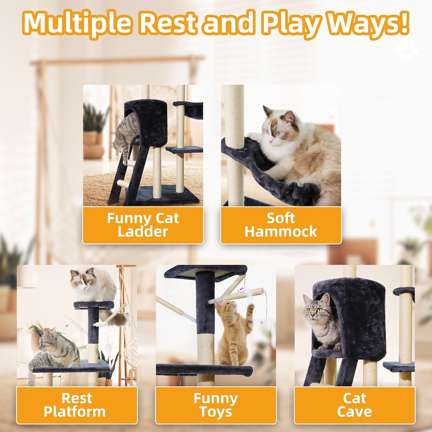 Cat Tree Tower 138cm Multi Level Condo Hammock Scratching Post Indoor Cats