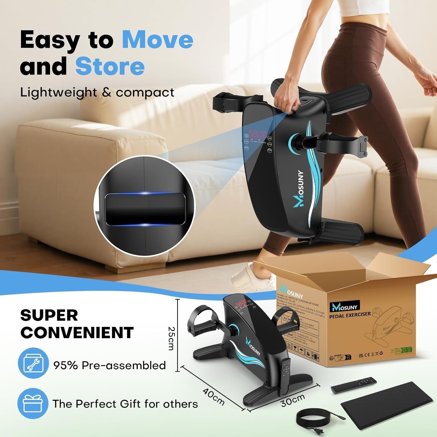Electric Under Desk Pedal Exerciser 15 Speed LCD Remote Quiet