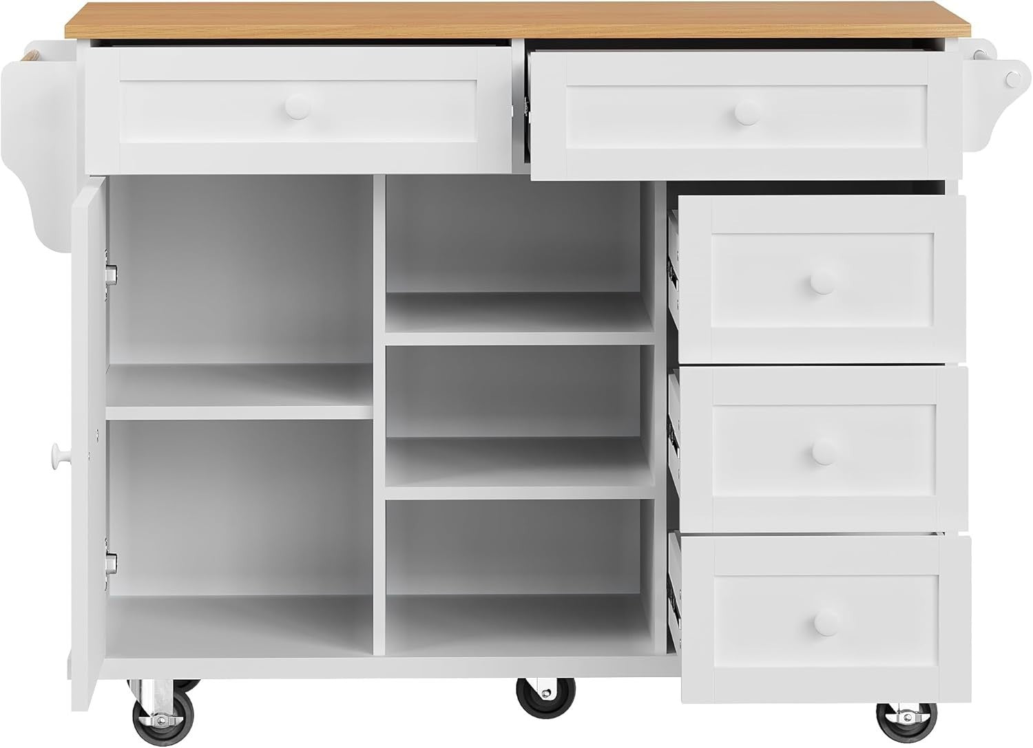 Multi-Level Kitchen Trolley with Drawers & Shelves, Mobile Food Cart 134x46x92cm