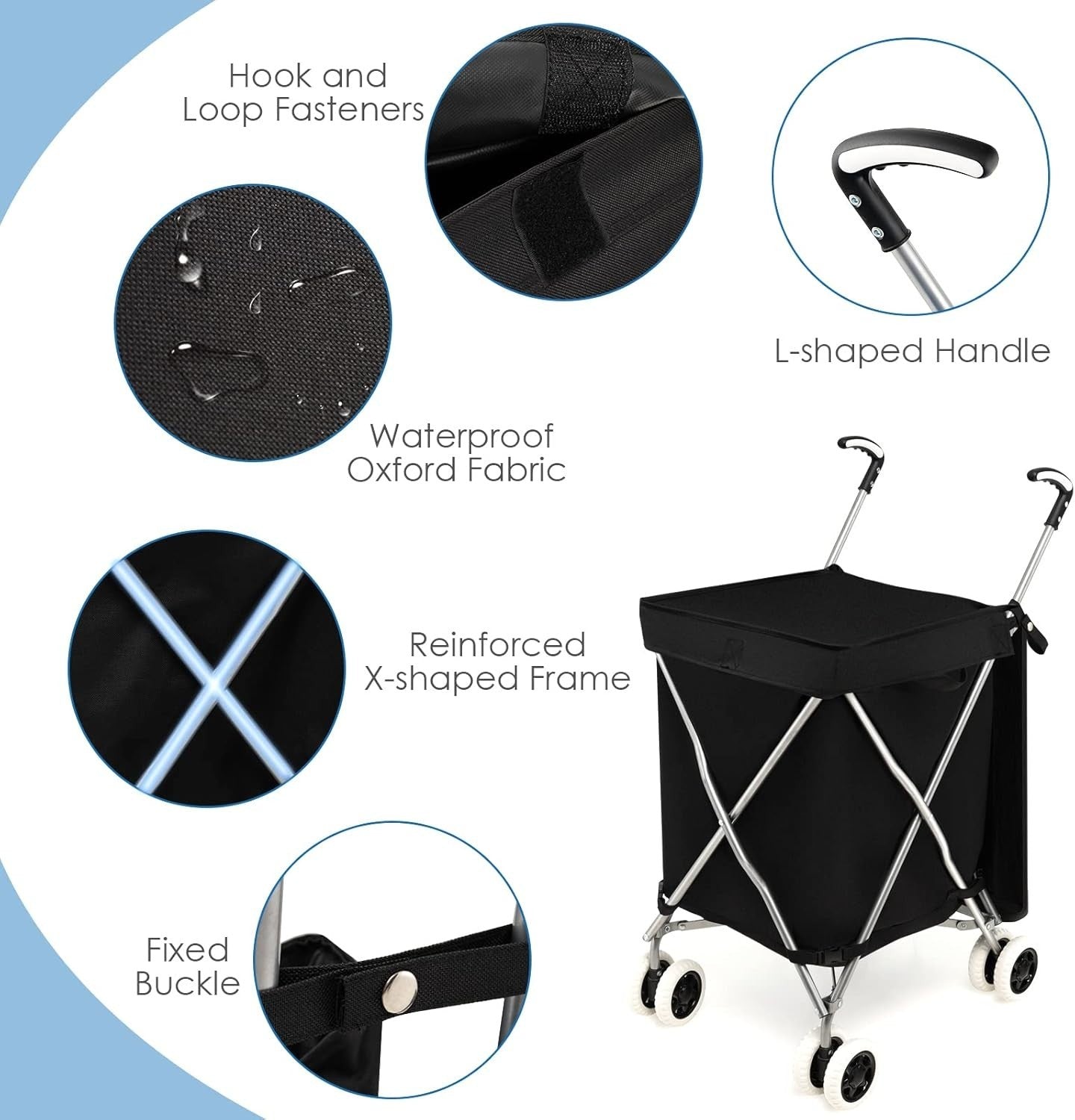 90L Folding Shopping Trolley 8 Wheels Large Push Cart Waterproof Bag