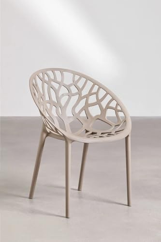 Set of 4 Stackable Plastic Dining Chairs Indoor Outdoor Garden Beige