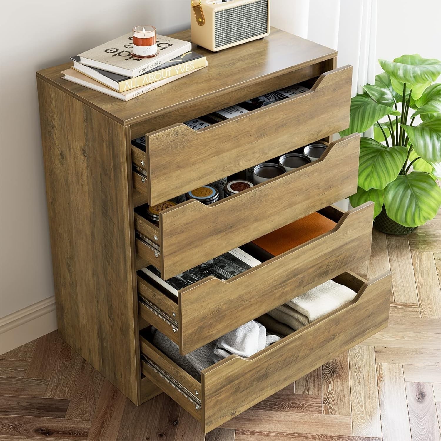 Wooden 4 Drawer Chest Bedroom Storage Cabinet Retro Minimalist Dresser