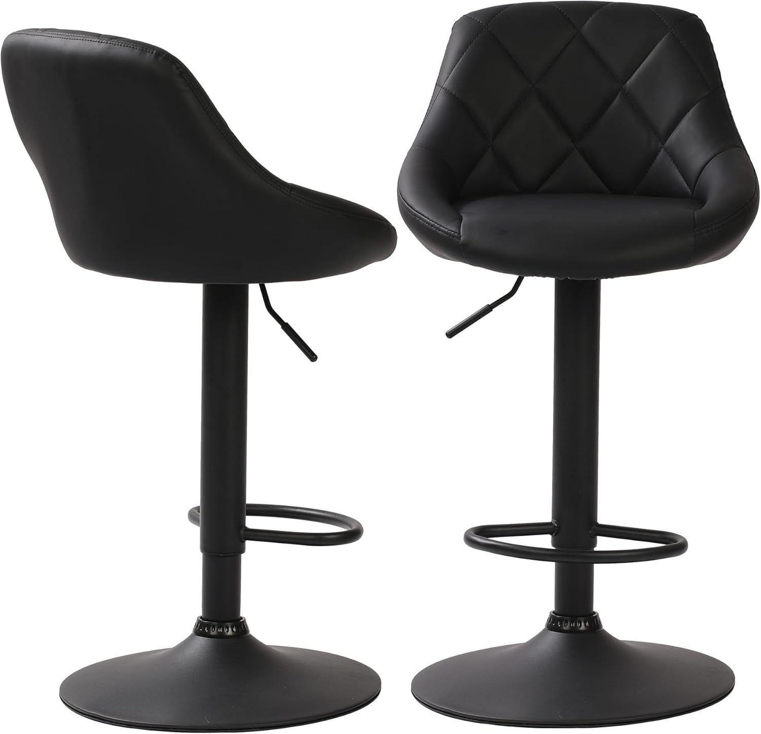 Adjustable Modern PU Leather Bar Stools with Footrest & Swivel – Black