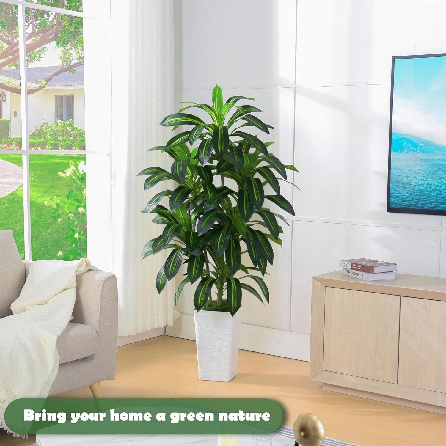 150cm Dracaena Artificial Tree in White Tall Planter Indoor Home Decoration
