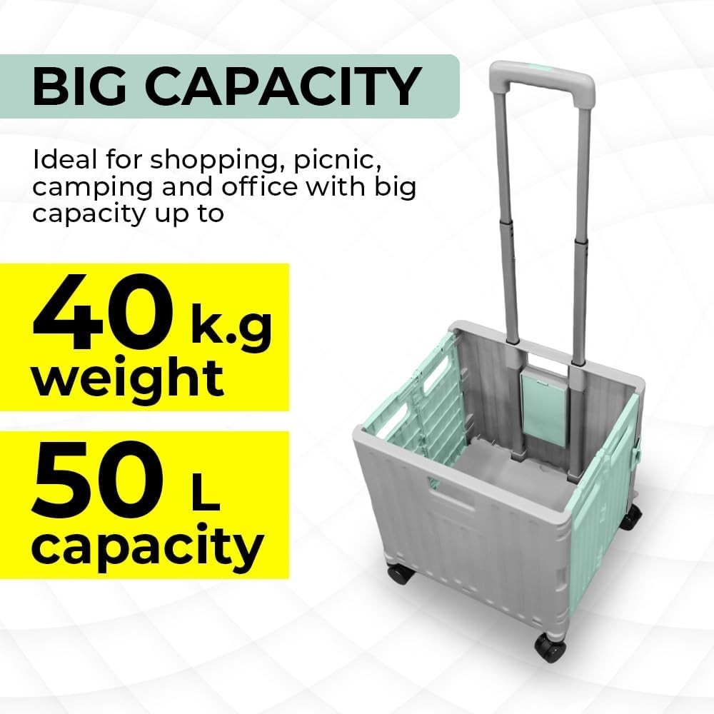50L Foldable Shopping Trolley Cart 4 Wheels Lid 40kg Heavy Duty Utility