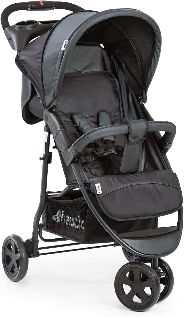 Lightweight 3 Wheel Pushchair Compact One-Hand Fold Stroller XL Basket Caviar