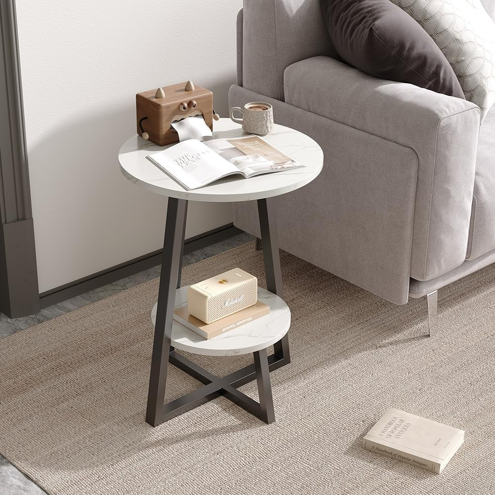 Small Round Coffee Table with 2 Storage Shelves – Slim, Sturdy & Modern