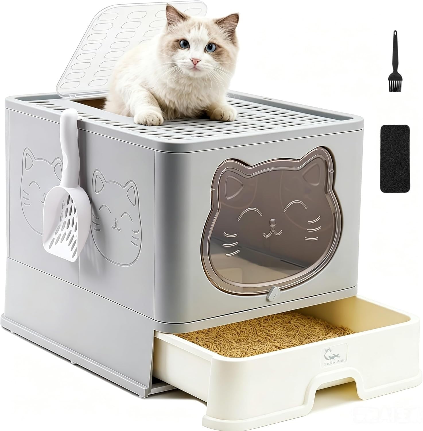 XL Hooded Cat Litter Box Covered Enclosed Tray Drawer Odor Control