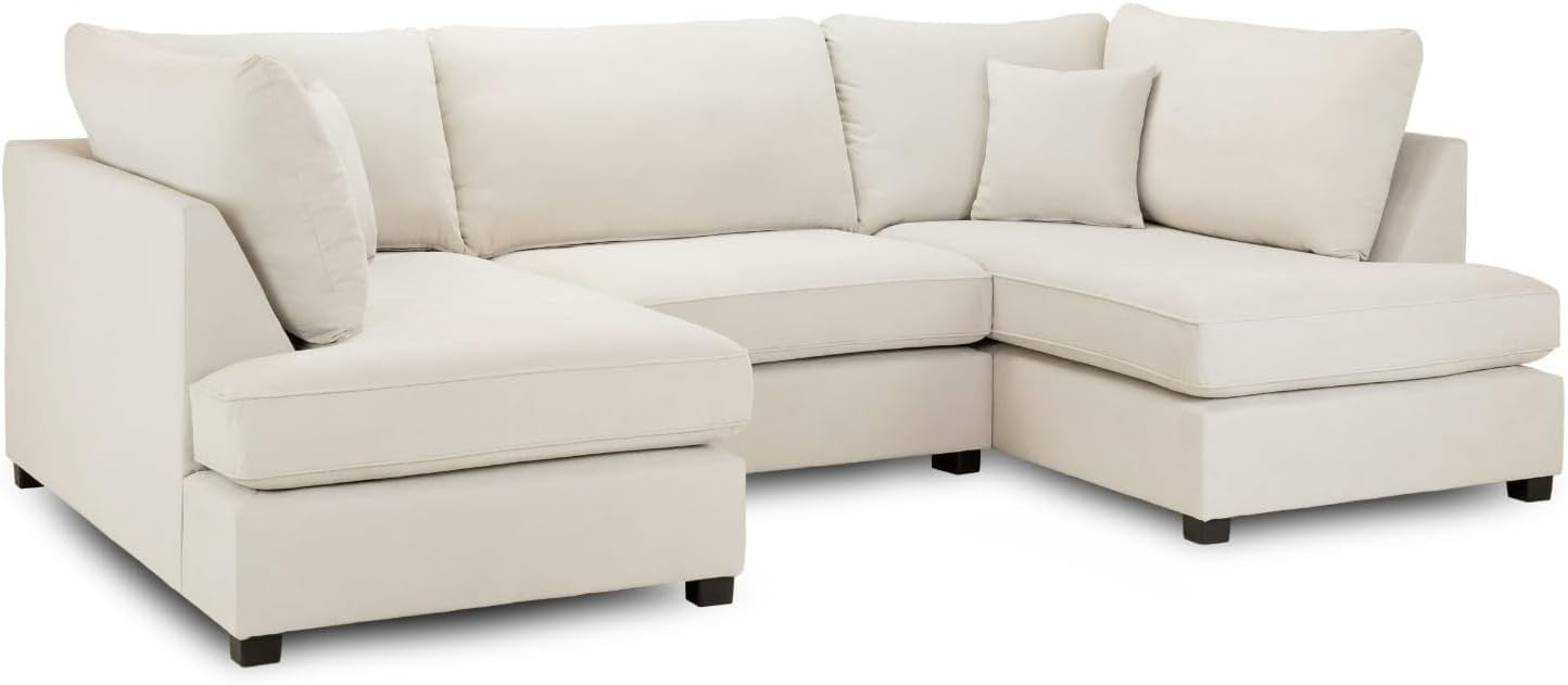 Cream U Shape Corner Sofa 6 Seater – 4pc Modular Cinema Couch with Footstool