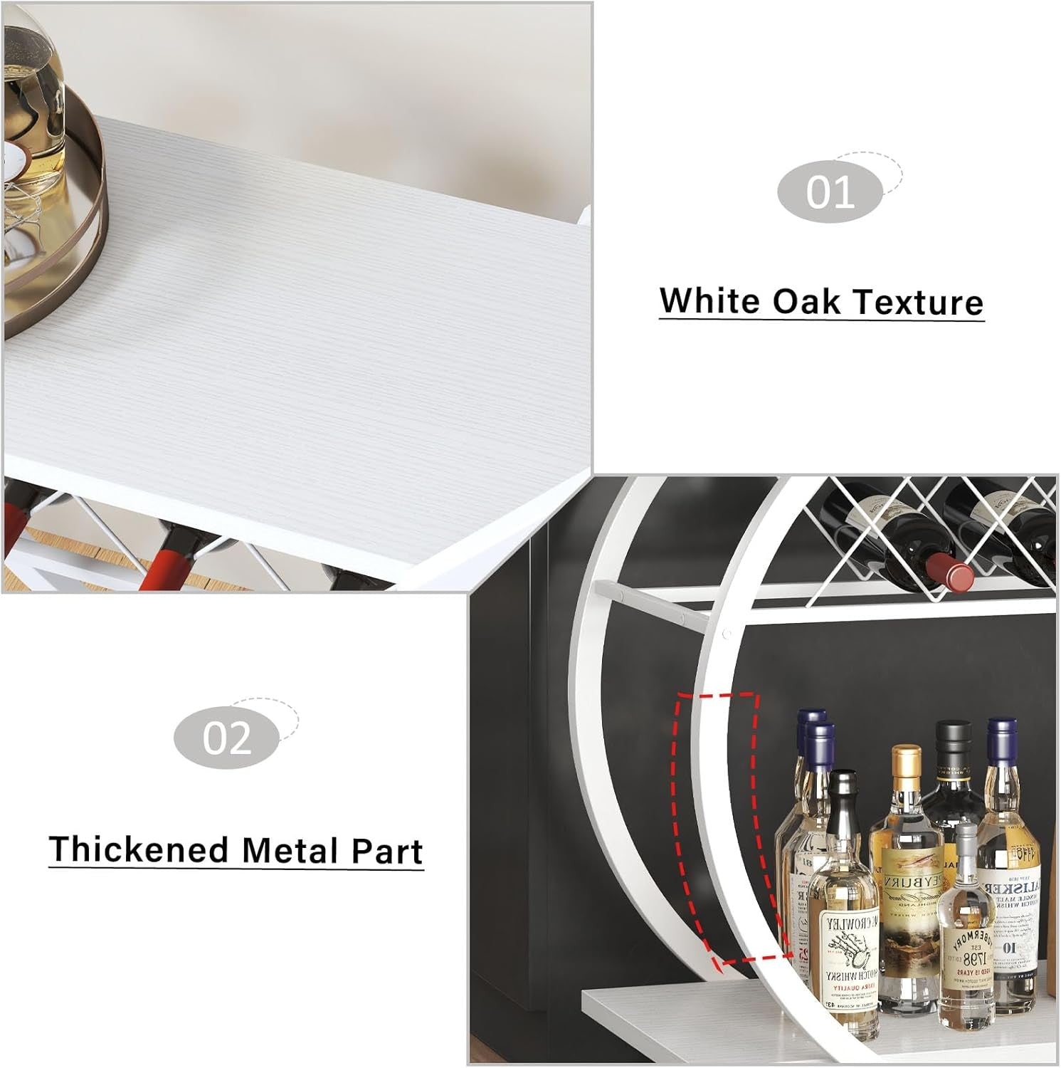 Rolling Bar Cart Drinks Trolley on Wheels Wine Rack Lockable Modern White