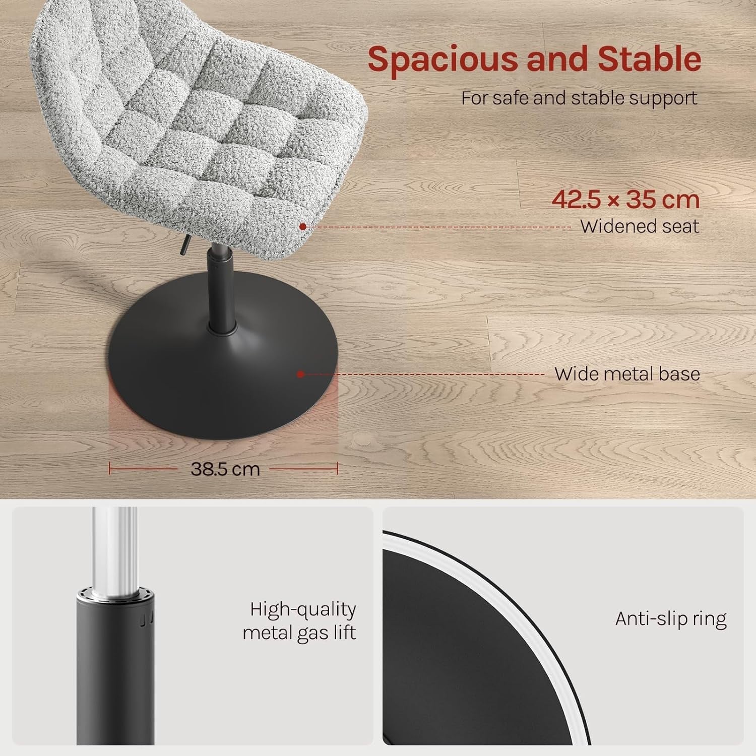 Grey Swivel Vanity Chair Height Adjustable Chenille Dressing Table Stool