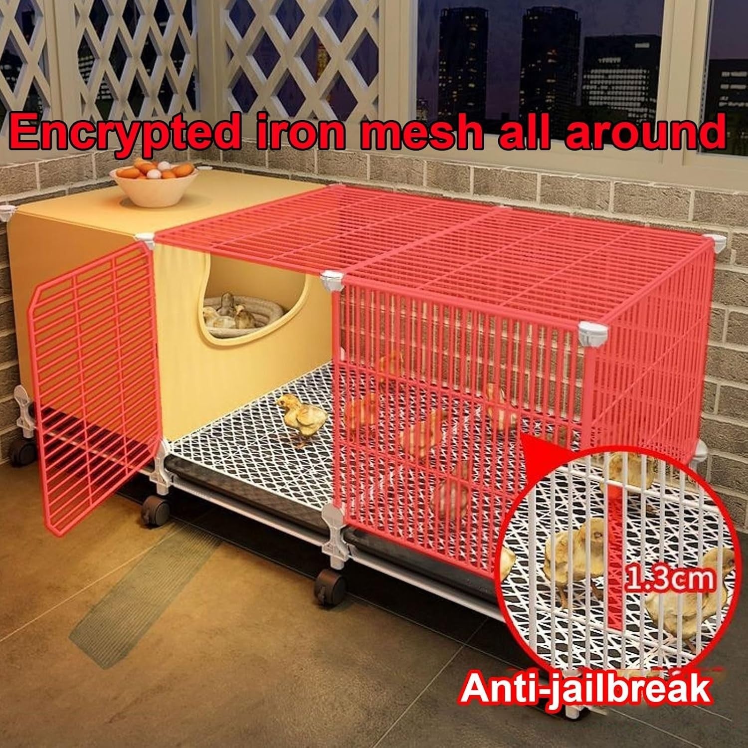 Mobile Chicken Coop with Wheels Iron Mesh Run Tray