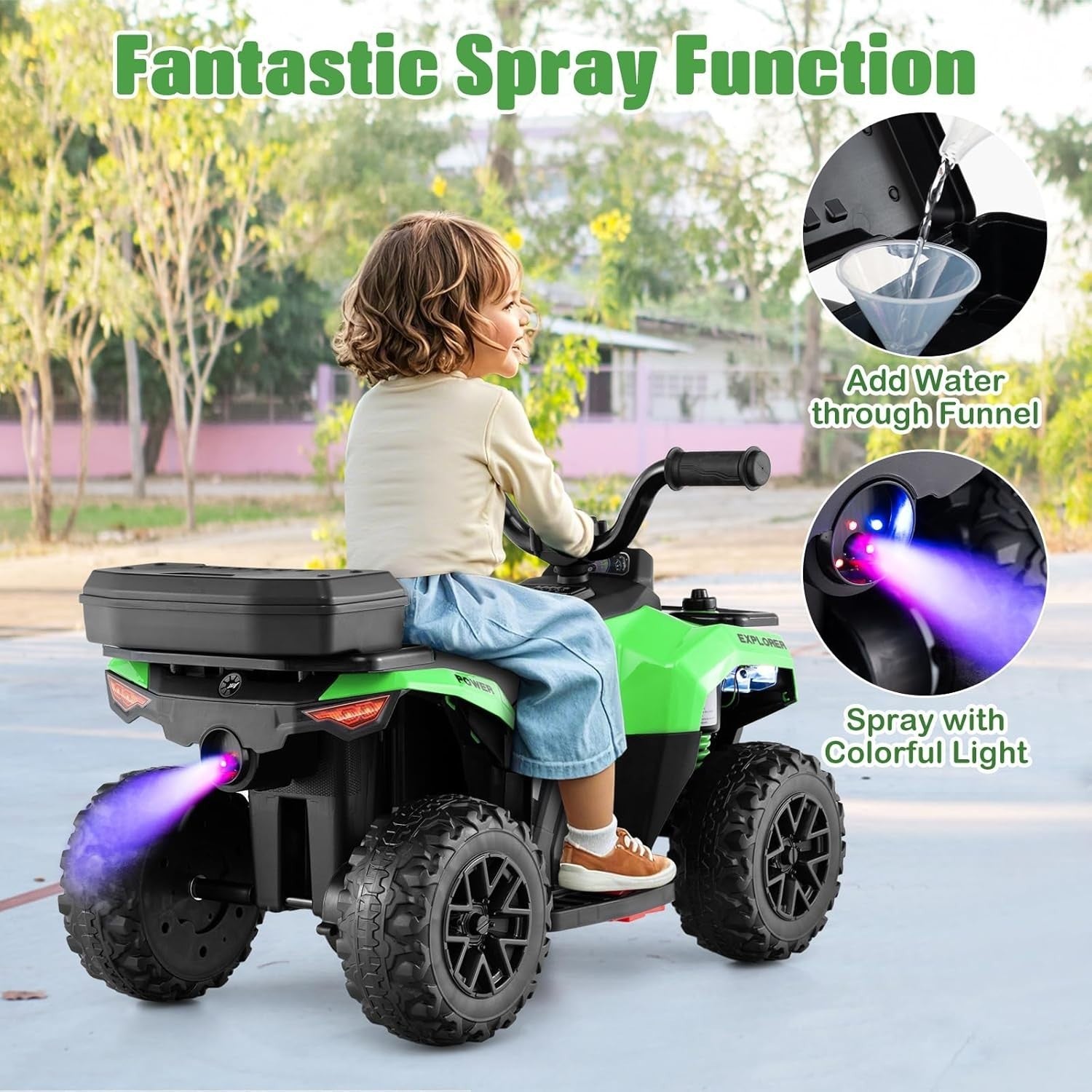 Kids Electric Quad Bike 6V Ride On ATV LED Lights Music Green 20kg