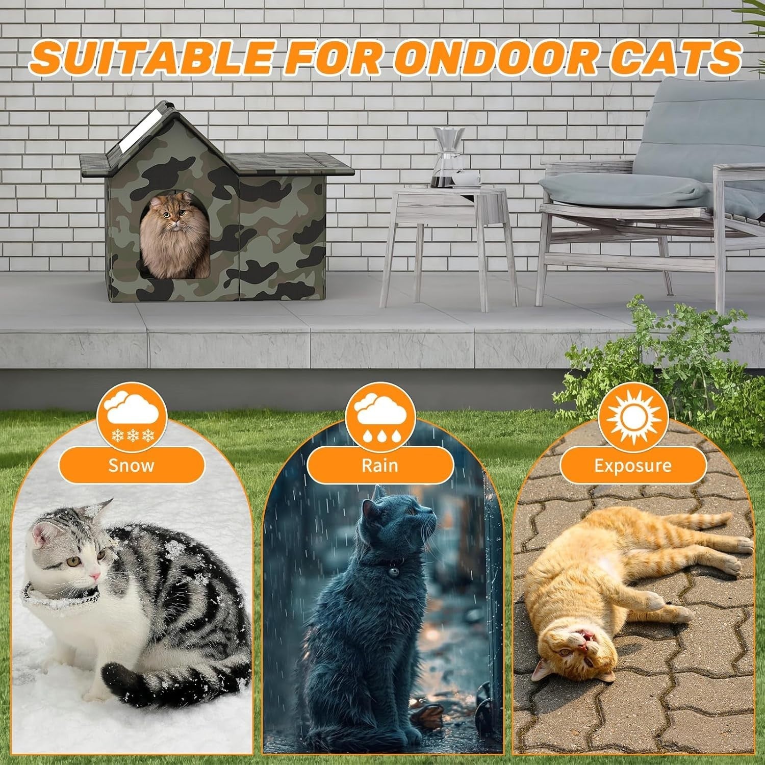 Waterproof Outdoor Cat House with Soft Mat, Foldable Winter Shelter 33x38x43cm