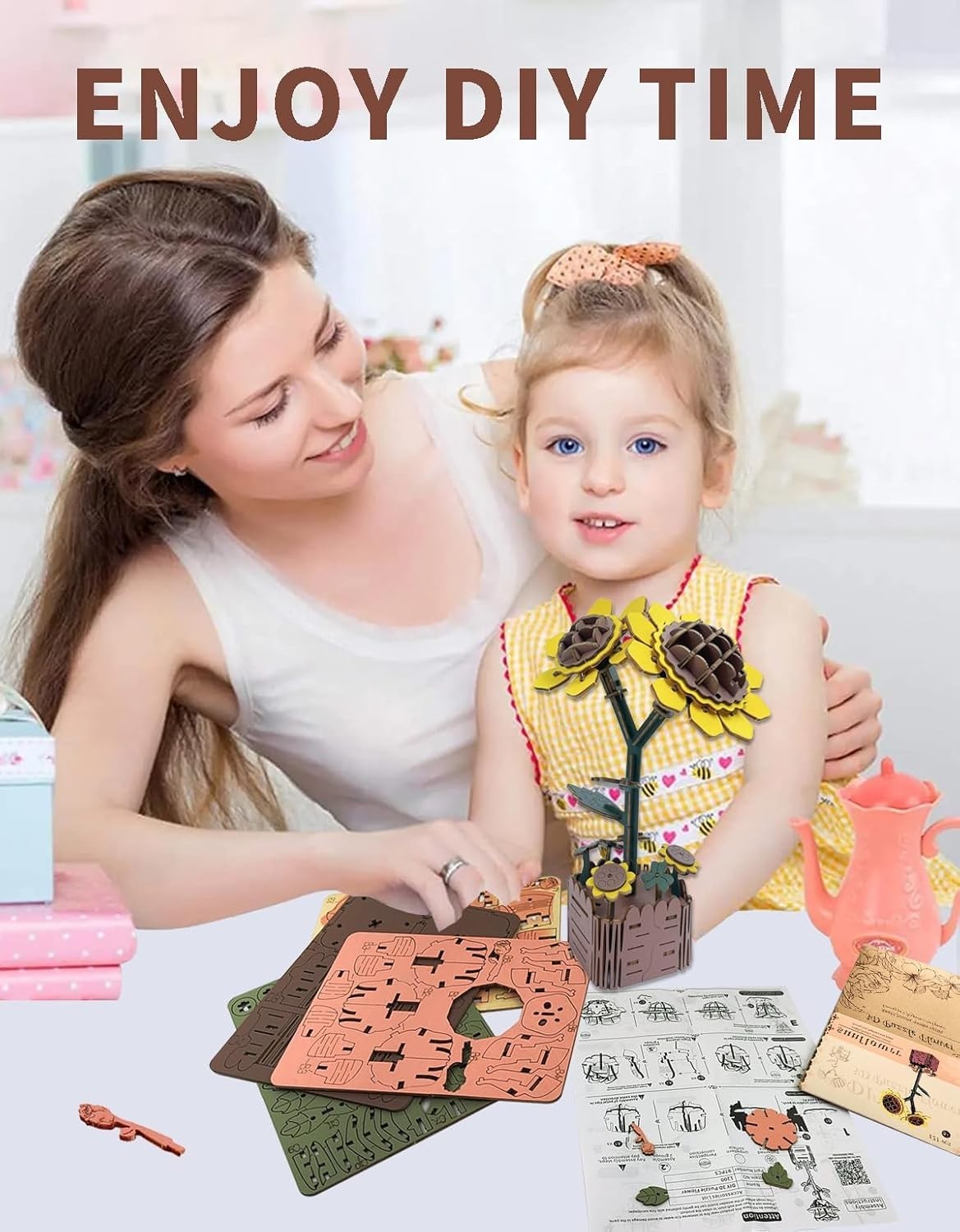 Wooden Sunflower 3D Puzzle Kit for Adults – DIY Floral Decor Gift 121pcs