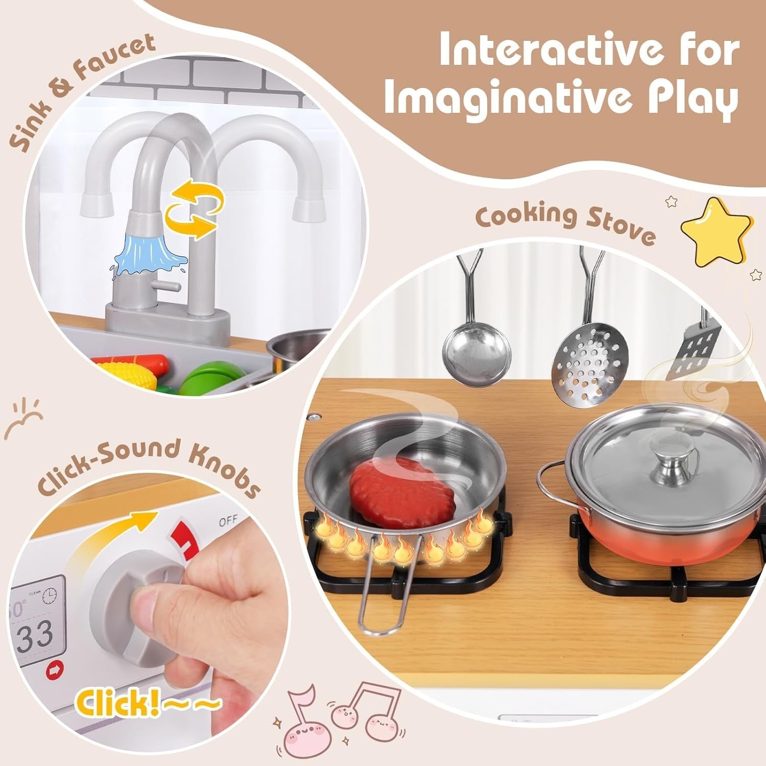 Kids Wooden Play Kitchen Sink Microwave Dishwasher Chalkboard Toy