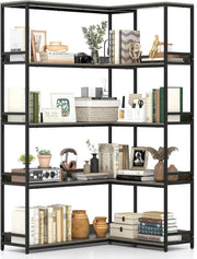 5-Tier L-Shaped Industrial Bookshelf Large Corner Storage Display Unit 180cm