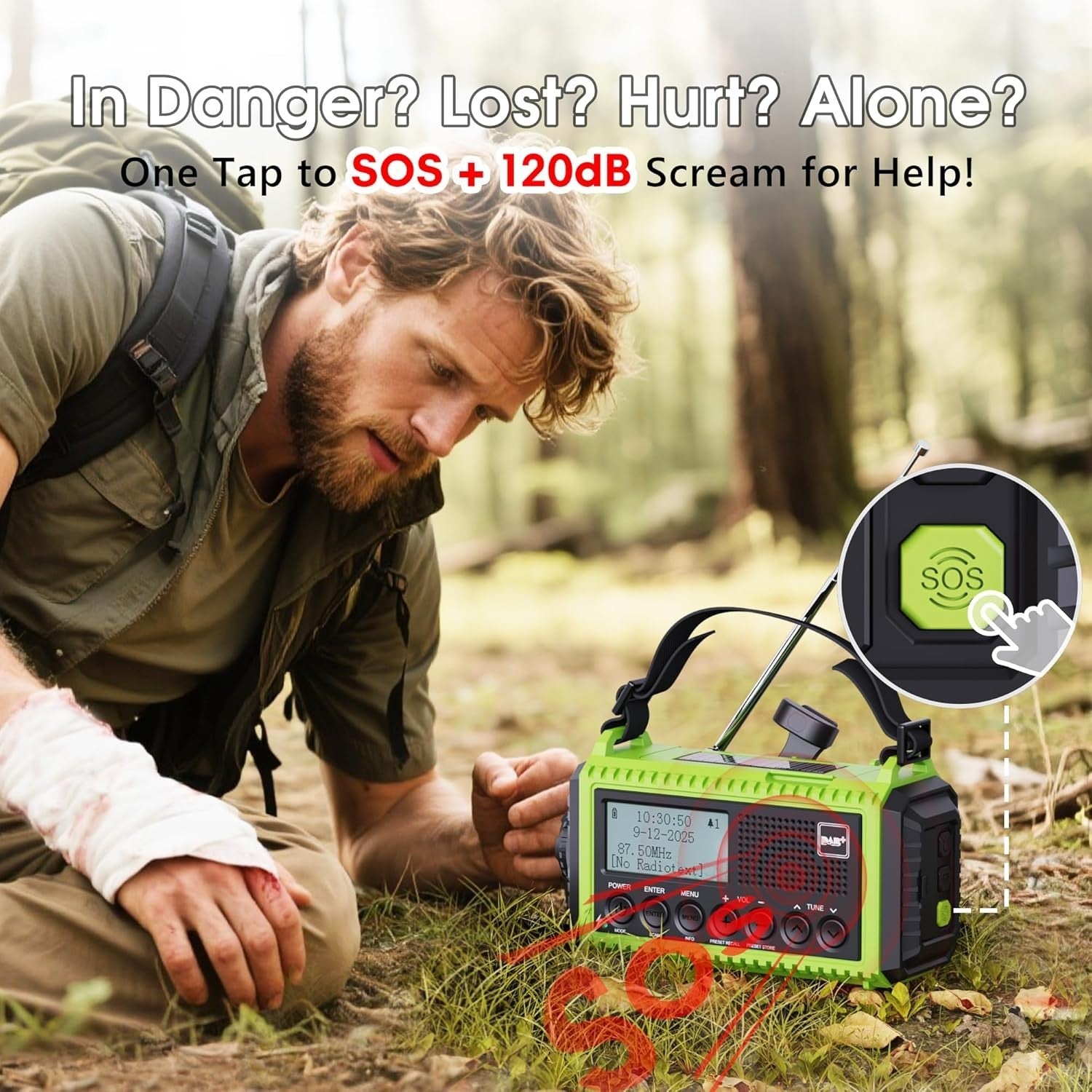 Yellow Wind Up Solar Radio DAB, FM 5000mAh Power Bank Flashlight SoS