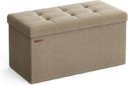 Camel Brown Folding Ottoman Bench 76cm Storage Seat Linen Footstool 89L Box